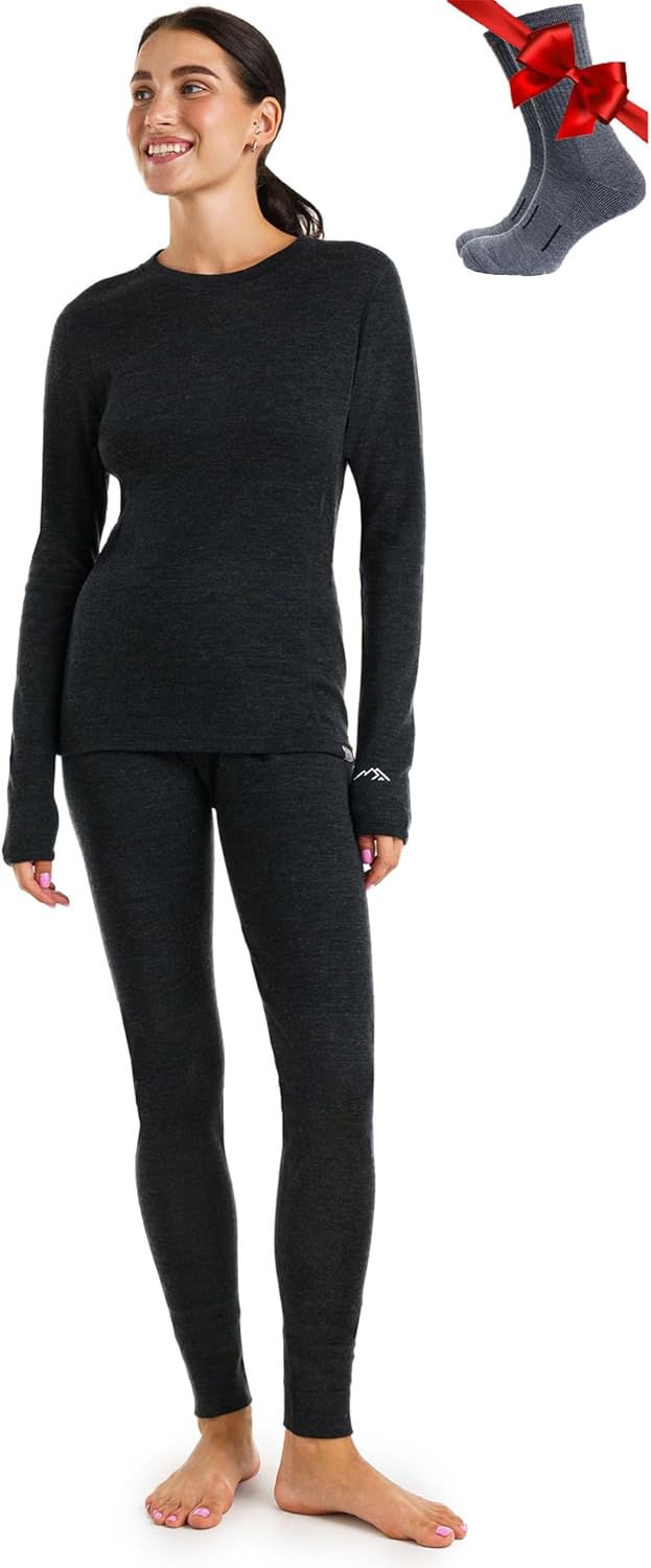 Merino Wool Base Layer Women Set - Heavyweight Thermal Underwear
