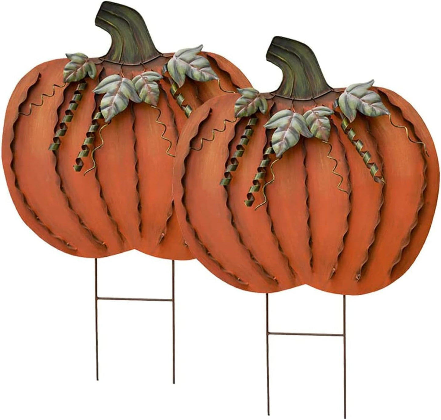 Vibrant Metal Pumpkin Garden Stakes for Fall Outdoor Decor
