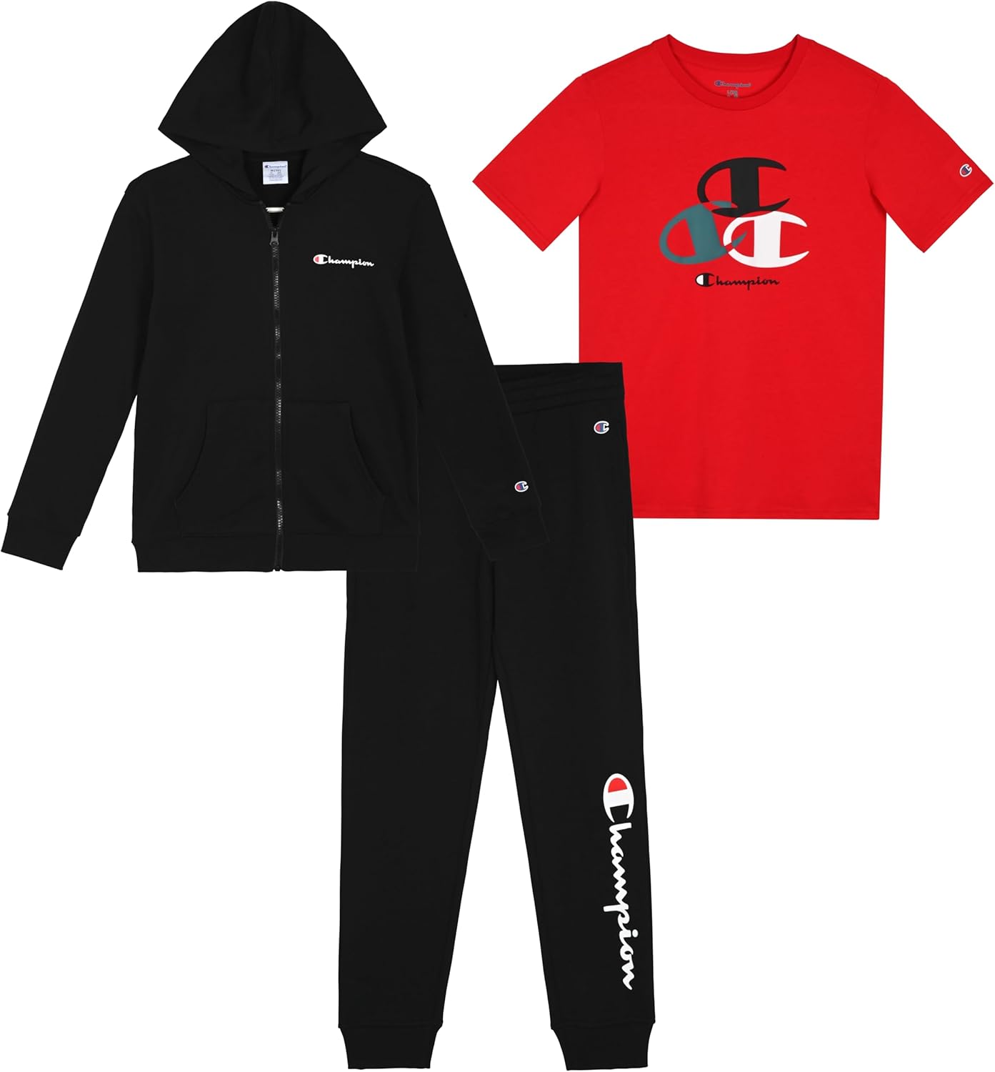 Champion Boys Sweatsuit Set: 3 Piece Hoodie, Jogger, Tee