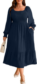 Plus Size Floral Maxi Dress for Women with Long Sleeves and Pockets