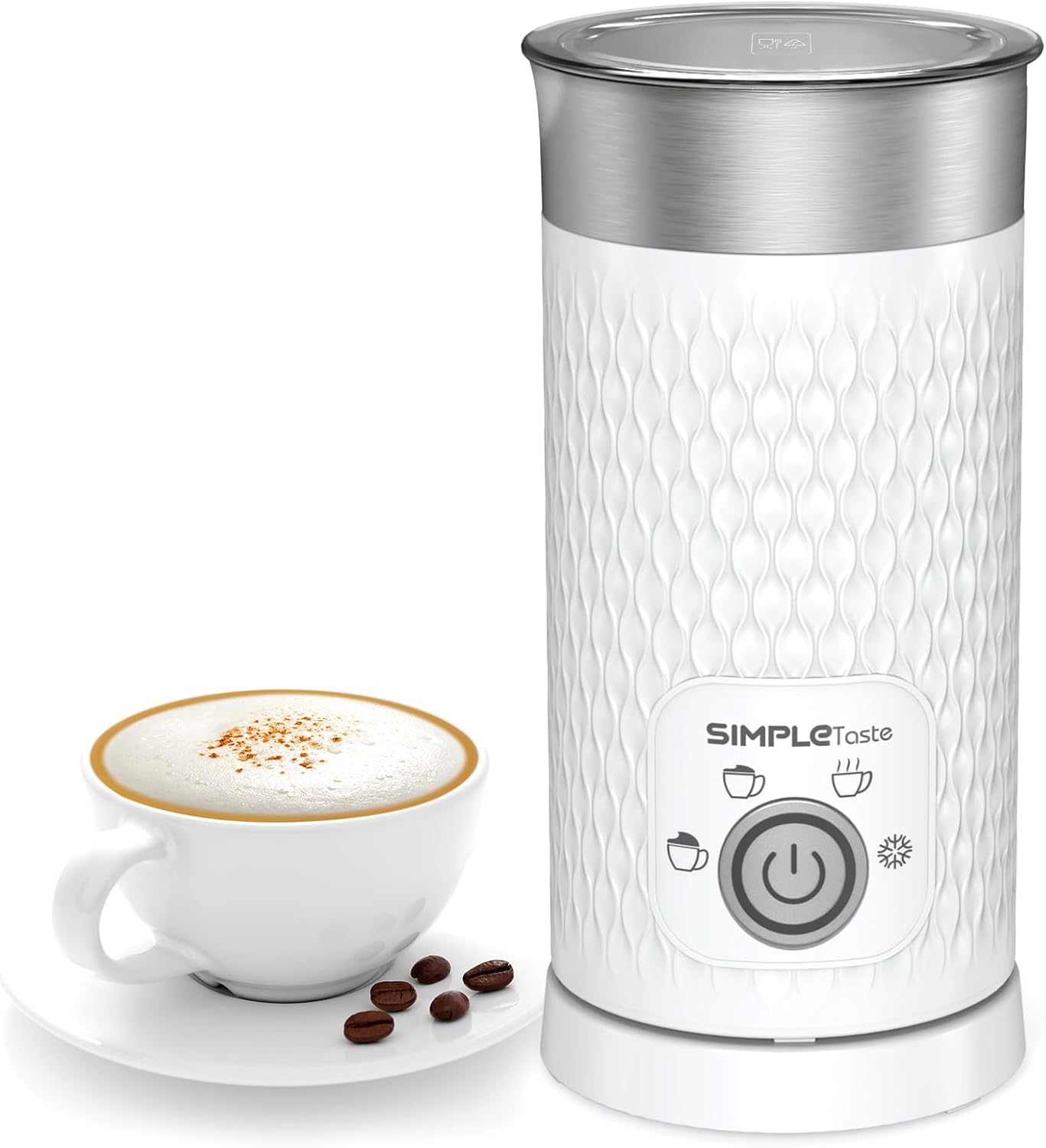 SIMPLETASTE Milk Frother: 4-in-1 Electric Steamer for Lattes