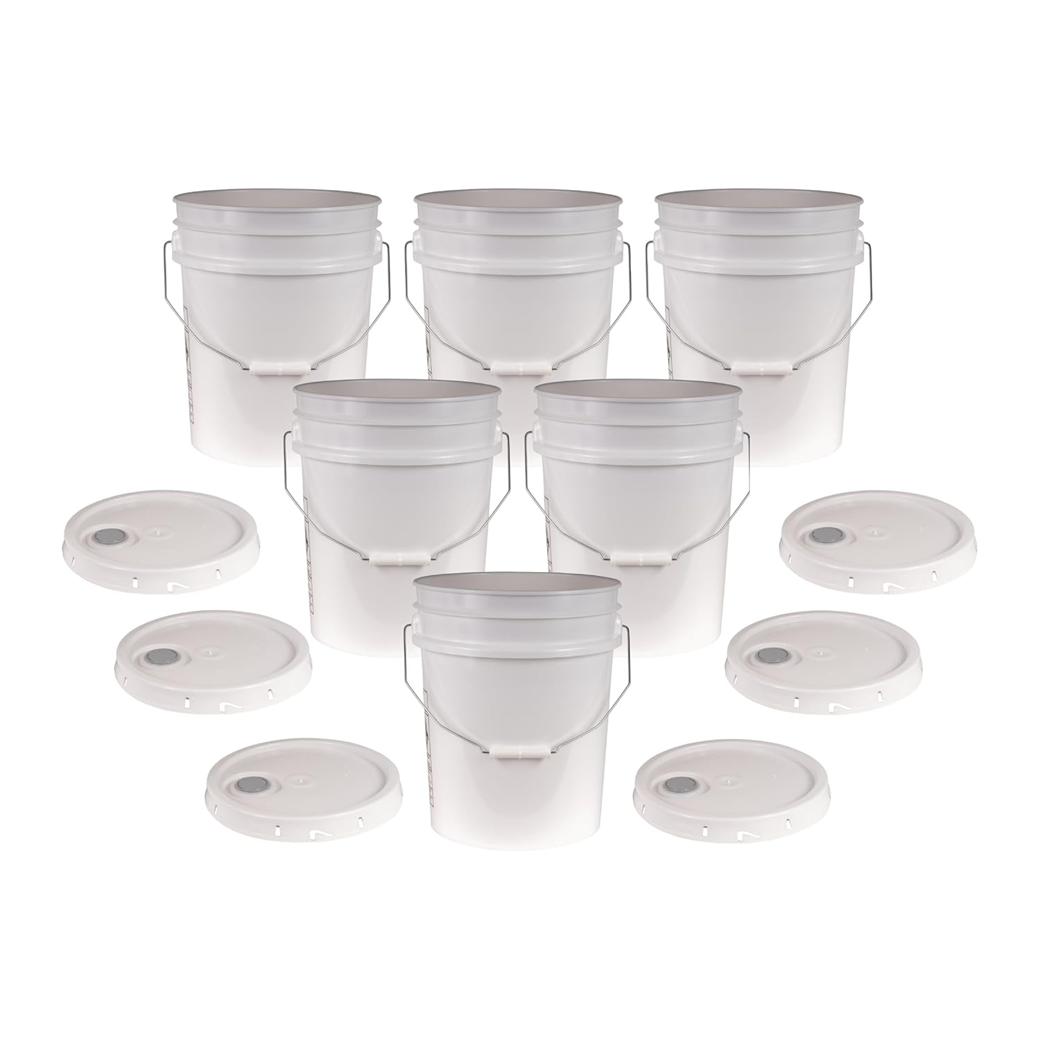 5 Gallon White Bucket with Pour Spout Lid - 12 Pack Value