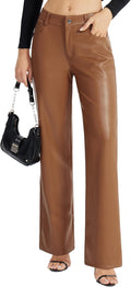 Women's Faux Leather Pants Straight Wide Leg Trousers - Comfortable PU
