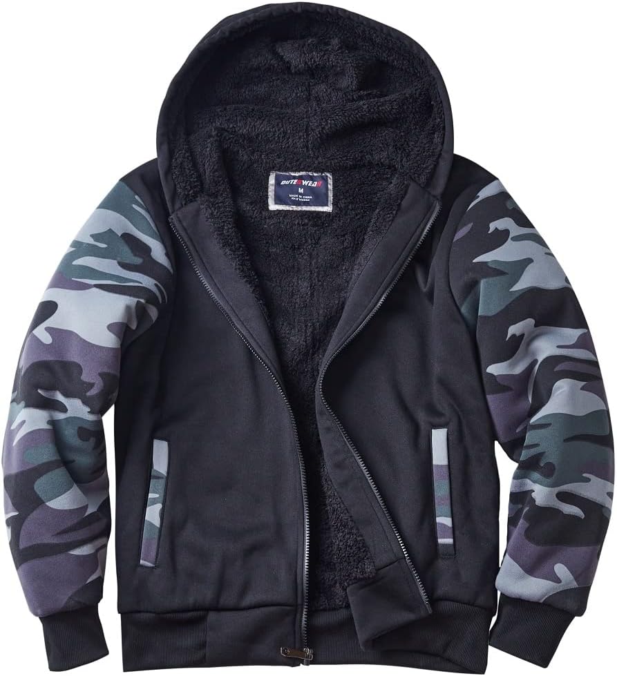 Facitisu Heavyweight Sherpa Lined Fleece Hoodie for Men