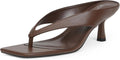 Womens Kitten Heels Flip Flops Brown Square Toe - Dressy Low Heels