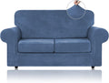 Velvet Couch Covers for 2 Cushion Sofa - High Stretch Light Blue