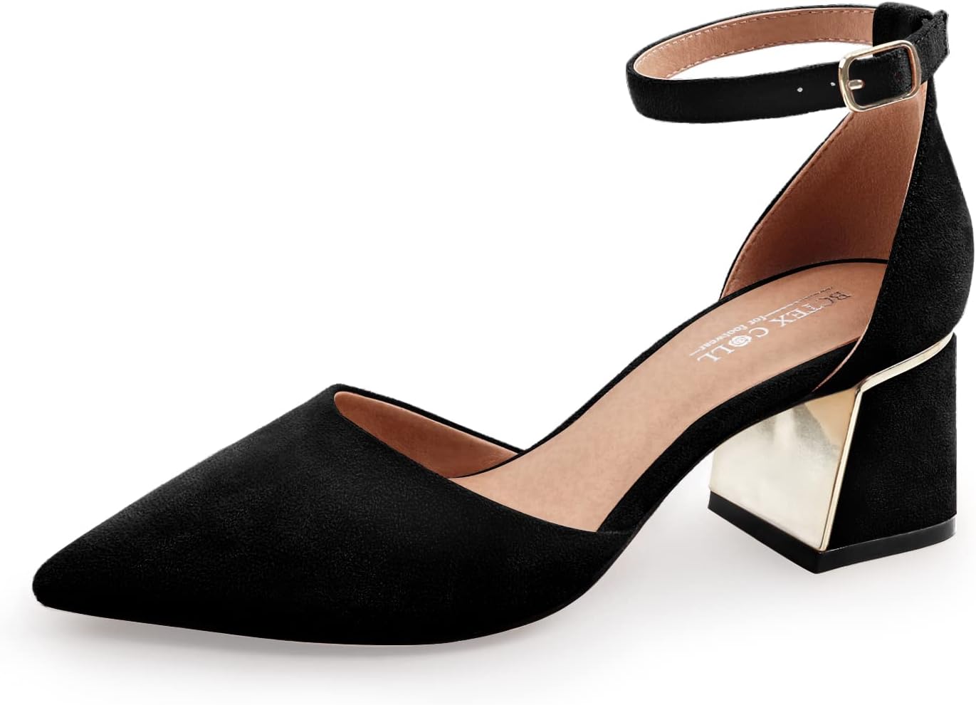 BCTEX COLL Womens Pointed Toe Pumps with Chunky Low Heels