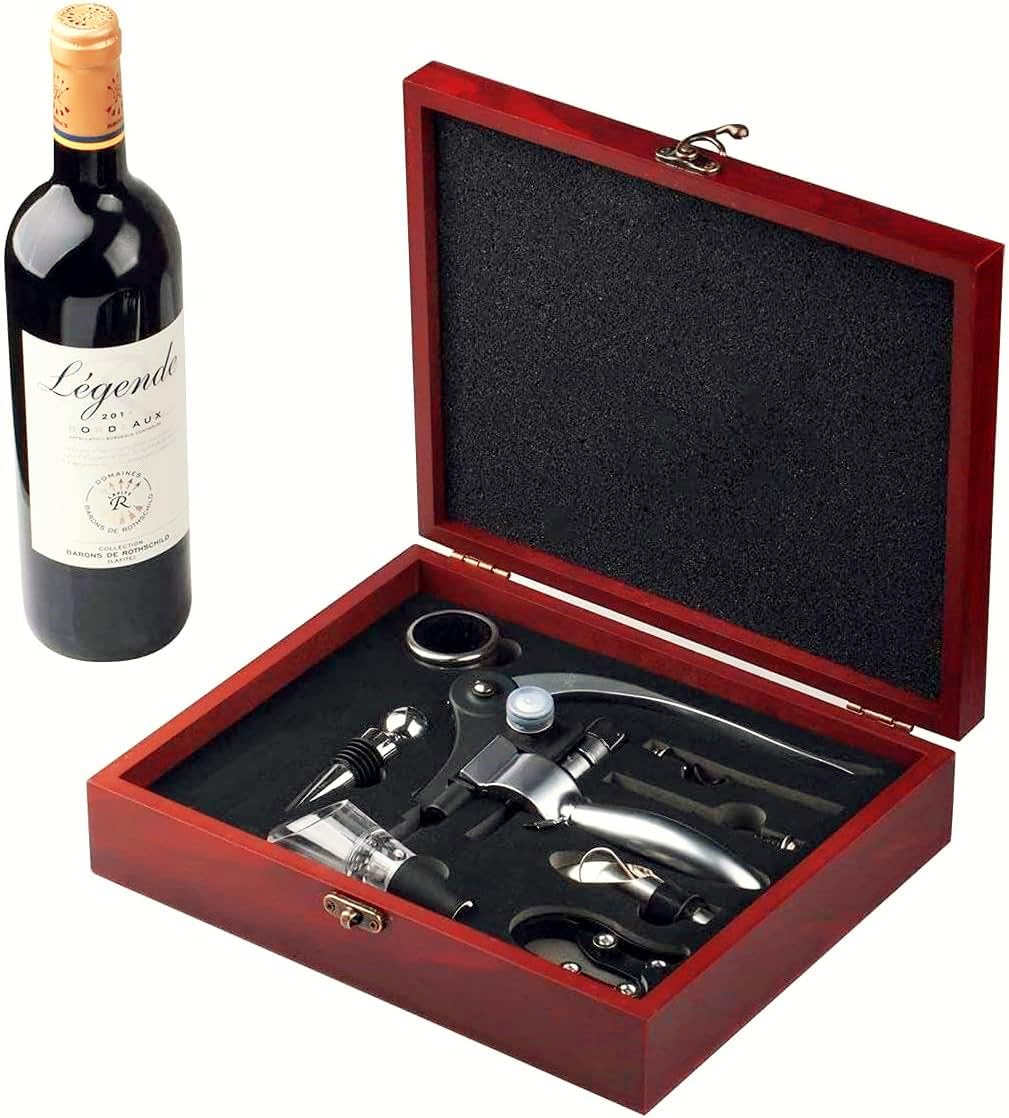 Wine Opener Set with Foil Cutter and Bottle Stopper for Enthusiasts
