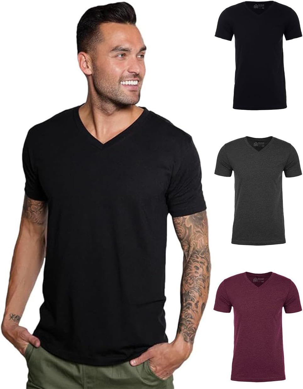 INTO THE AM Premium V Neck T Shirts for Men - Modern Fit Tees