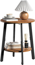 Side Table Small Round End Table with Storage Shelf - Compact 2-Tier