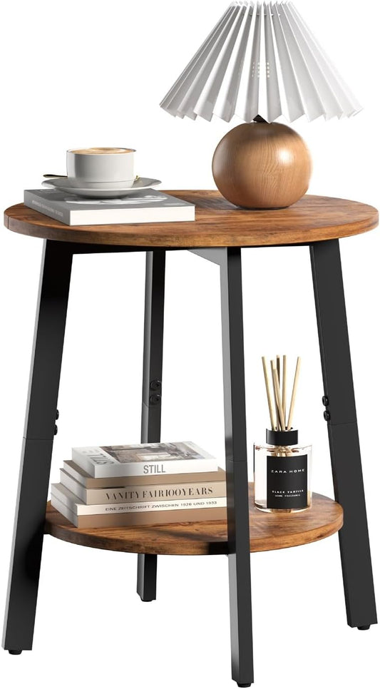 Small Round End Table with Storage Shelf for Small Spaces