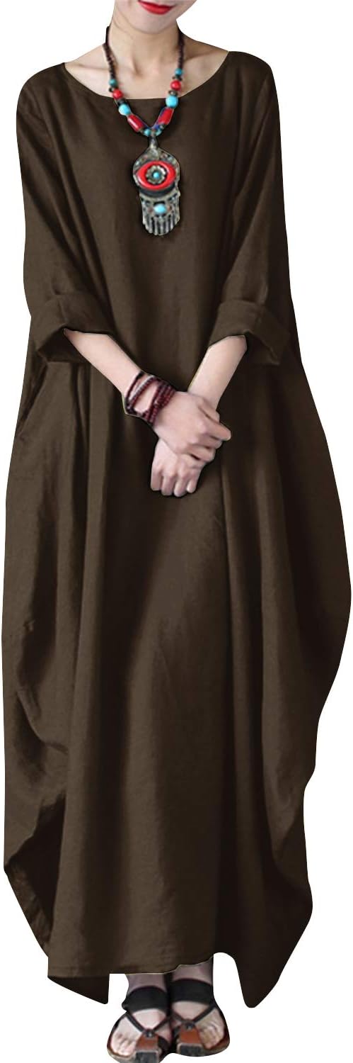 Celmia Autumn Solid Loose Long Maxi Dress for Every Occasion