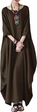 Celmia Autumn Solid Loose Long Maxi Dress for Women in Cotton