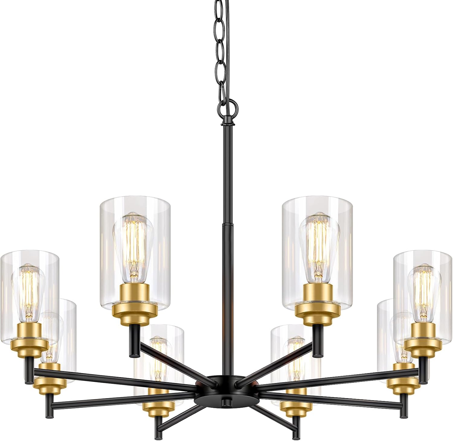 8-Light Chandelier for Dining Room with Clear Glass Shades