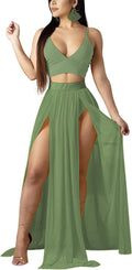Mintsnow Women Sexy 2 Piece Chiffon Maxi Dress Set