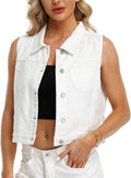 Womens Denim Jean Vest Classic Cropped Distressed Sleeveless Jacket