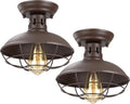 Farmhouse Flush Mount Ceiling Light 2 Pack - Rustic Copper Cage