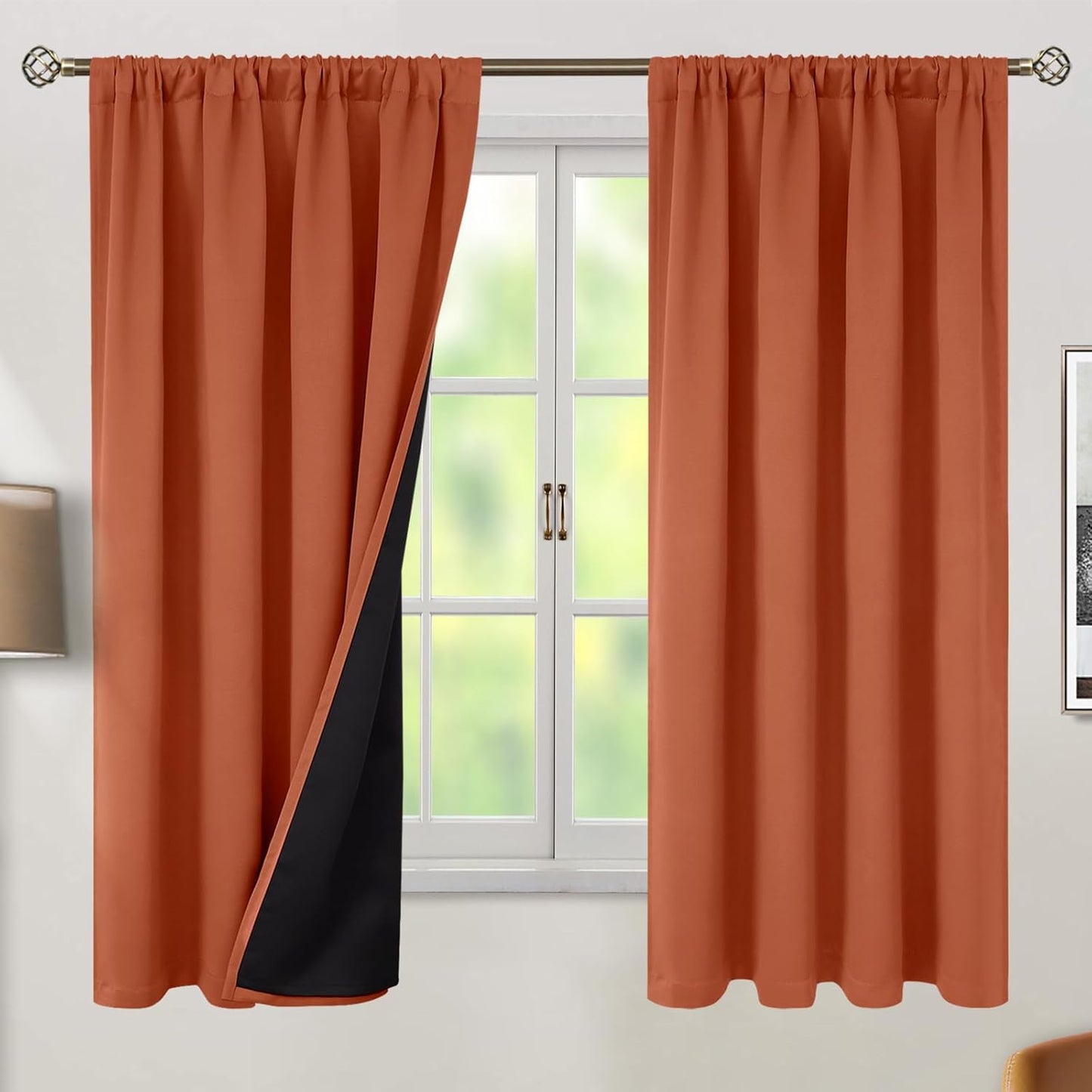 Terracotta 100% Blackout Curtains for Bedroom and Living Room