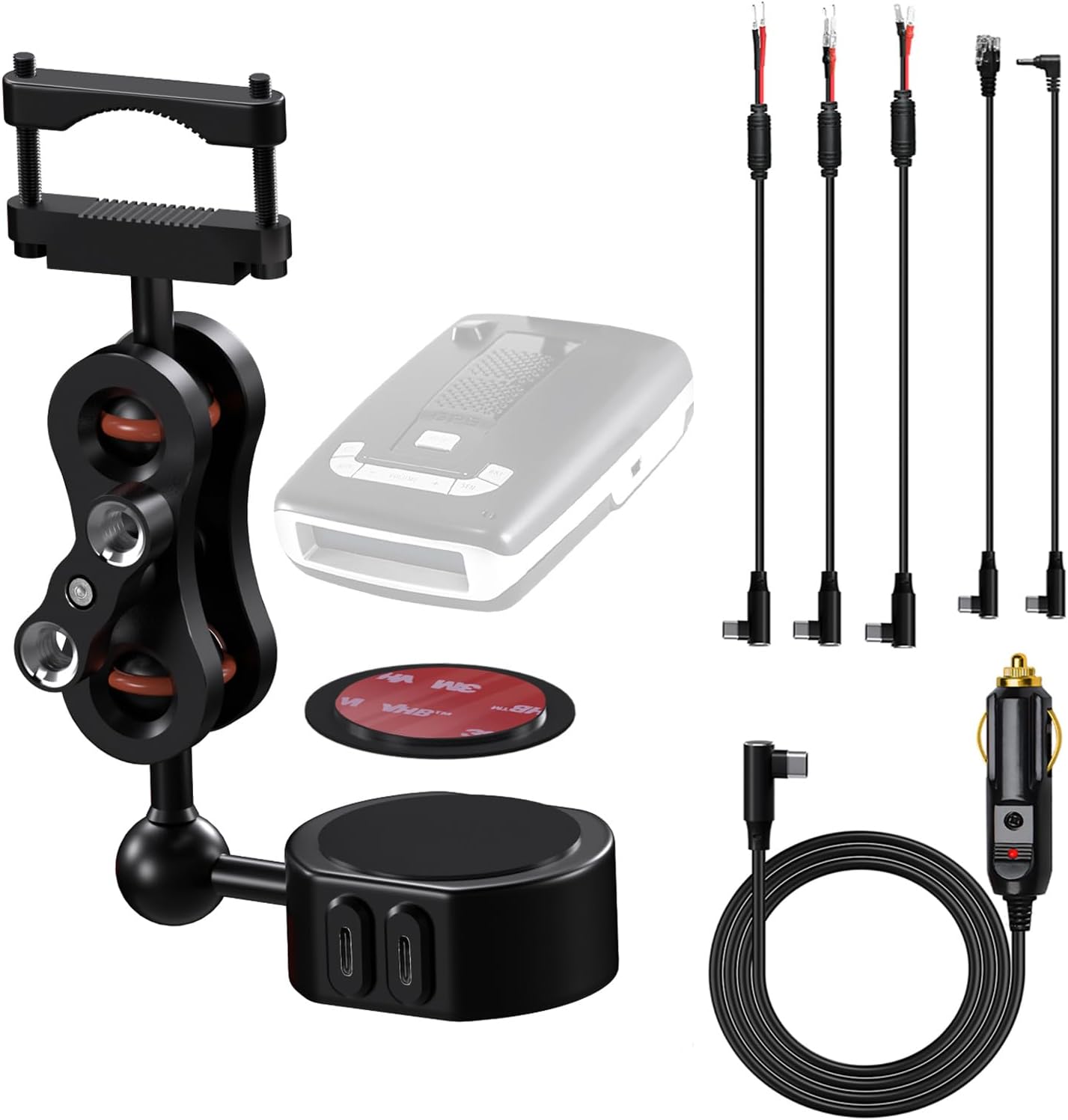 Universal Aluminum Radar Detector Mount with Power Cord Options