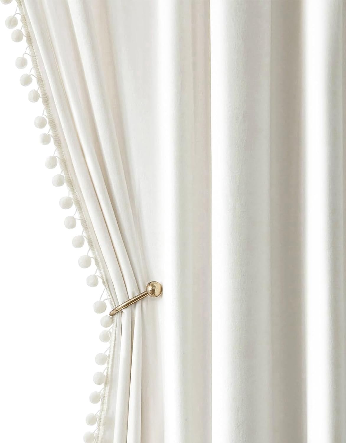 MIULEE Pure White Pom Pom Velvet Curtains for Luxurious Rooms