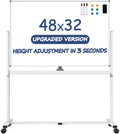 White Board on Wheels 48 x 32 in - Height Adjustable Mobile Whiteboard