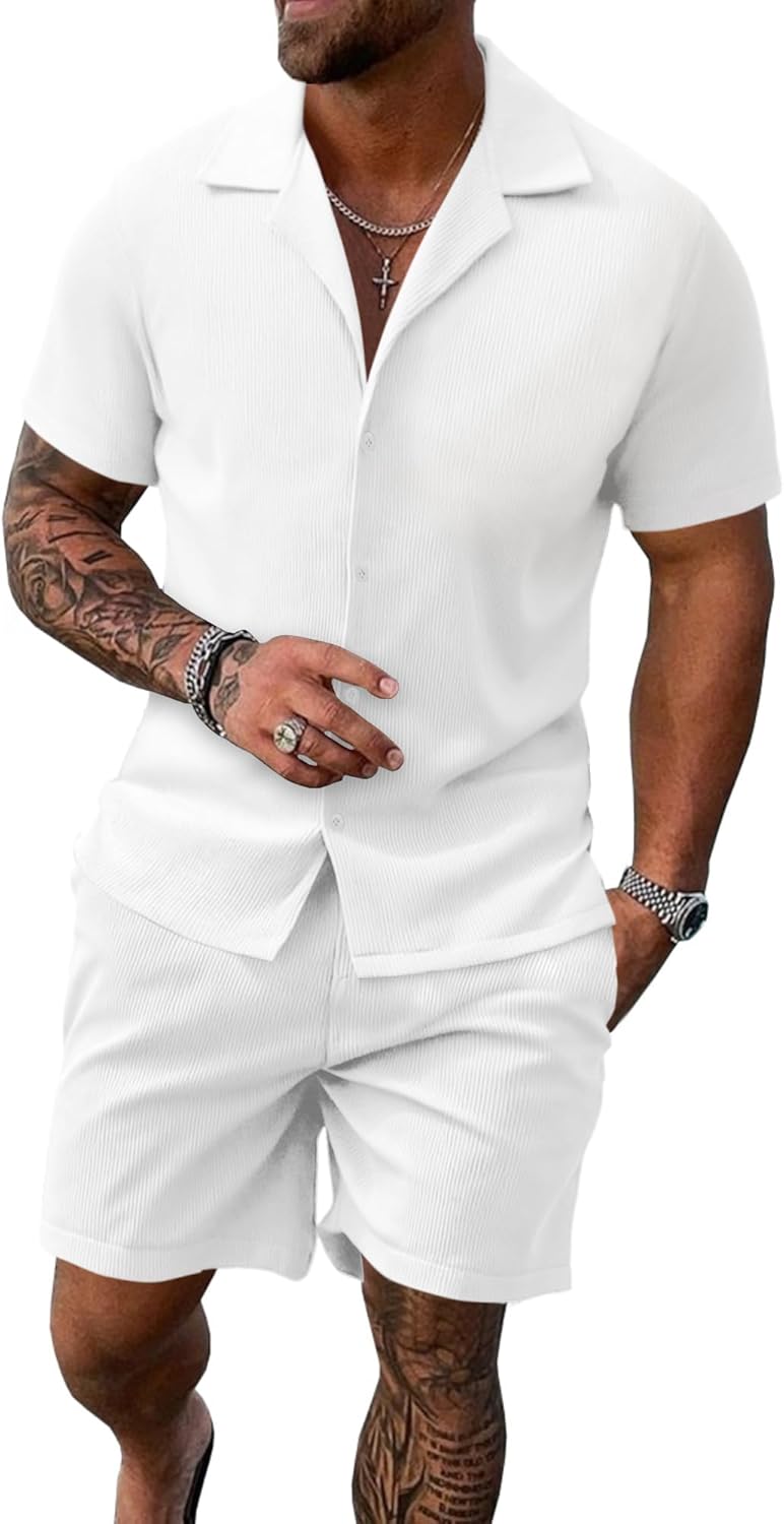 UOUA 2 Piece Short Sets for Men Summer Beach Outfits Casual Wear