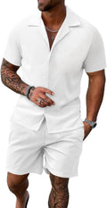 UOUA 2 Piece Short Sets for Men Summer Beach Outfits - Casual Button
