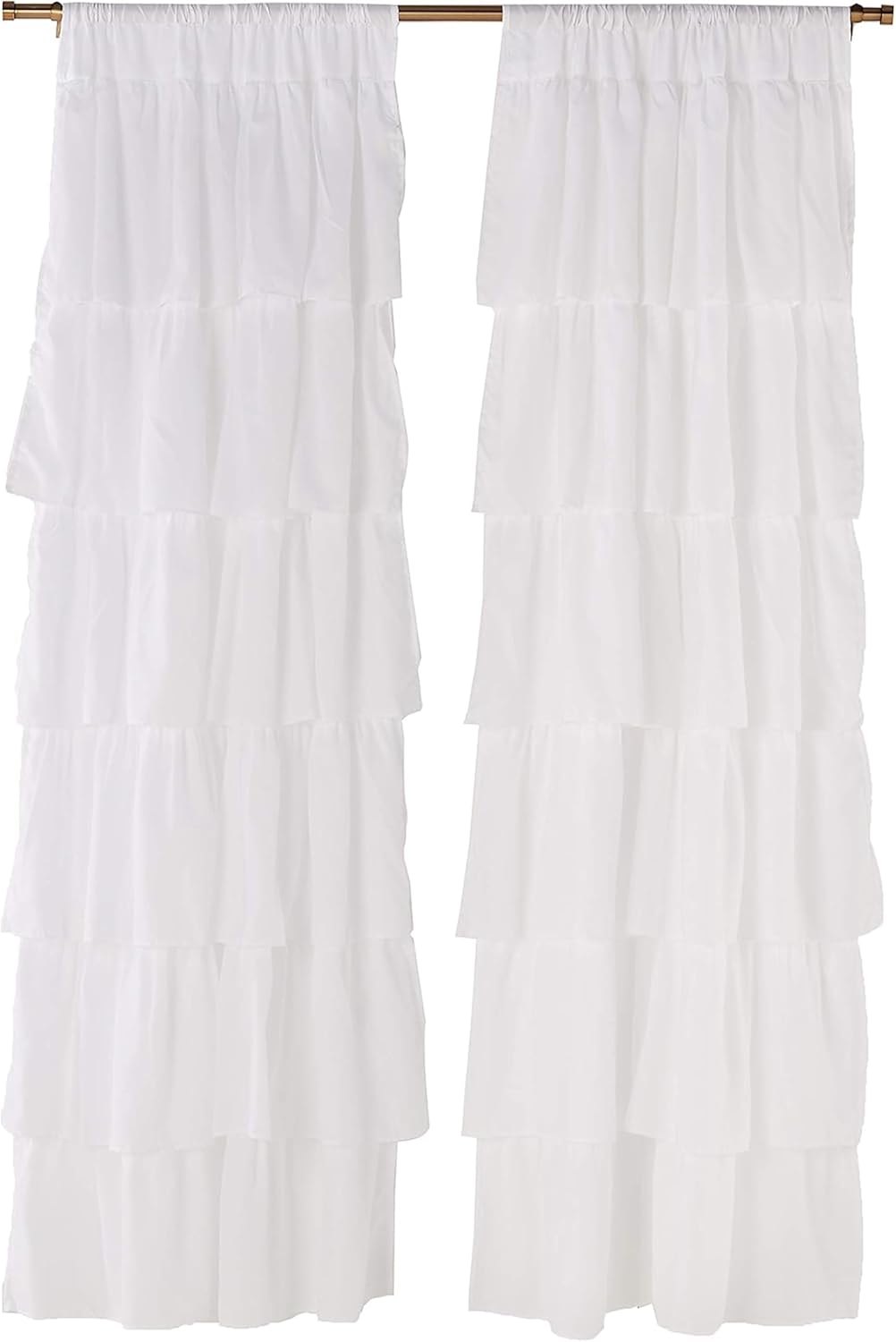Dainty Home White Pleated Curtains Set - Elegant Rod Pocket Design