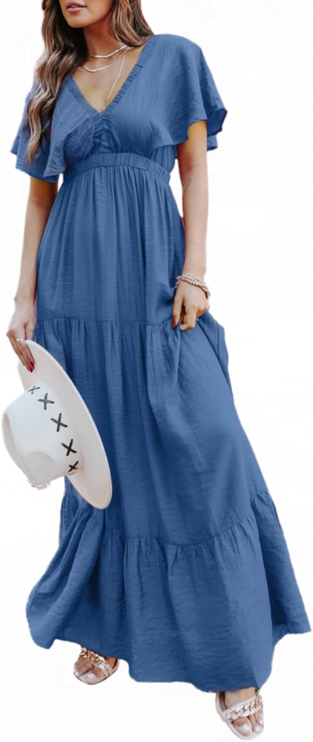 Amegoya Women's Casual Floral Maxi Dress for Summer Fun