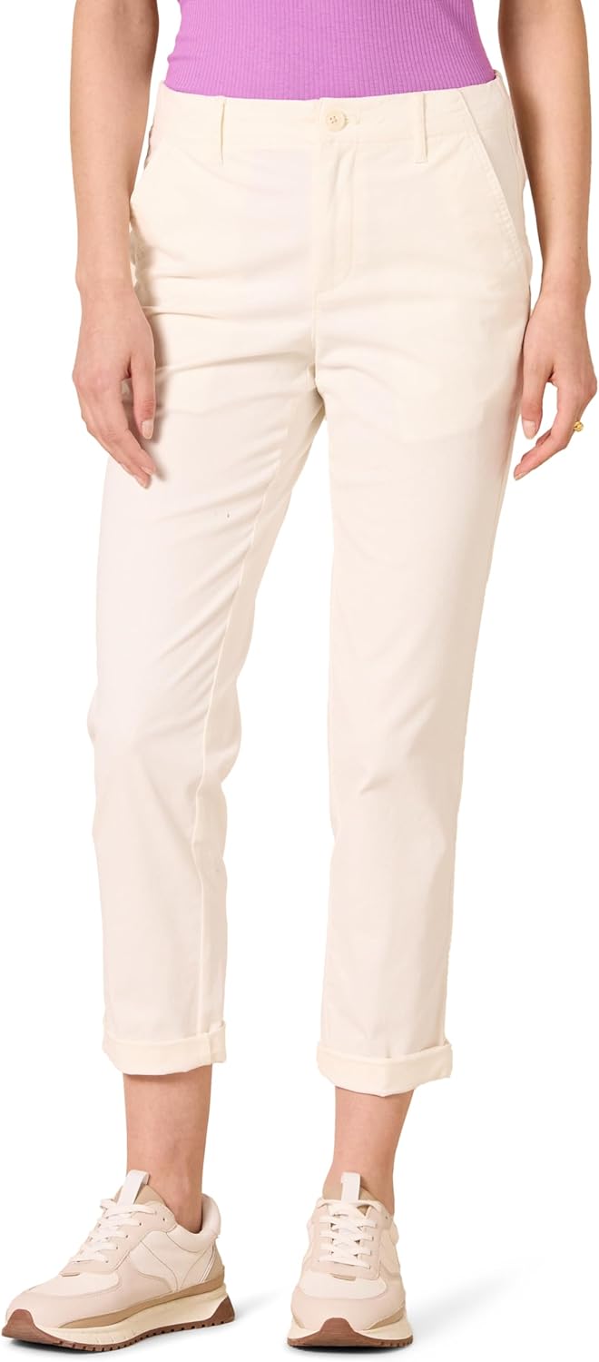 High-Rise Regular-Fit Ankle-Length Tapered-Leg Khaki Pant