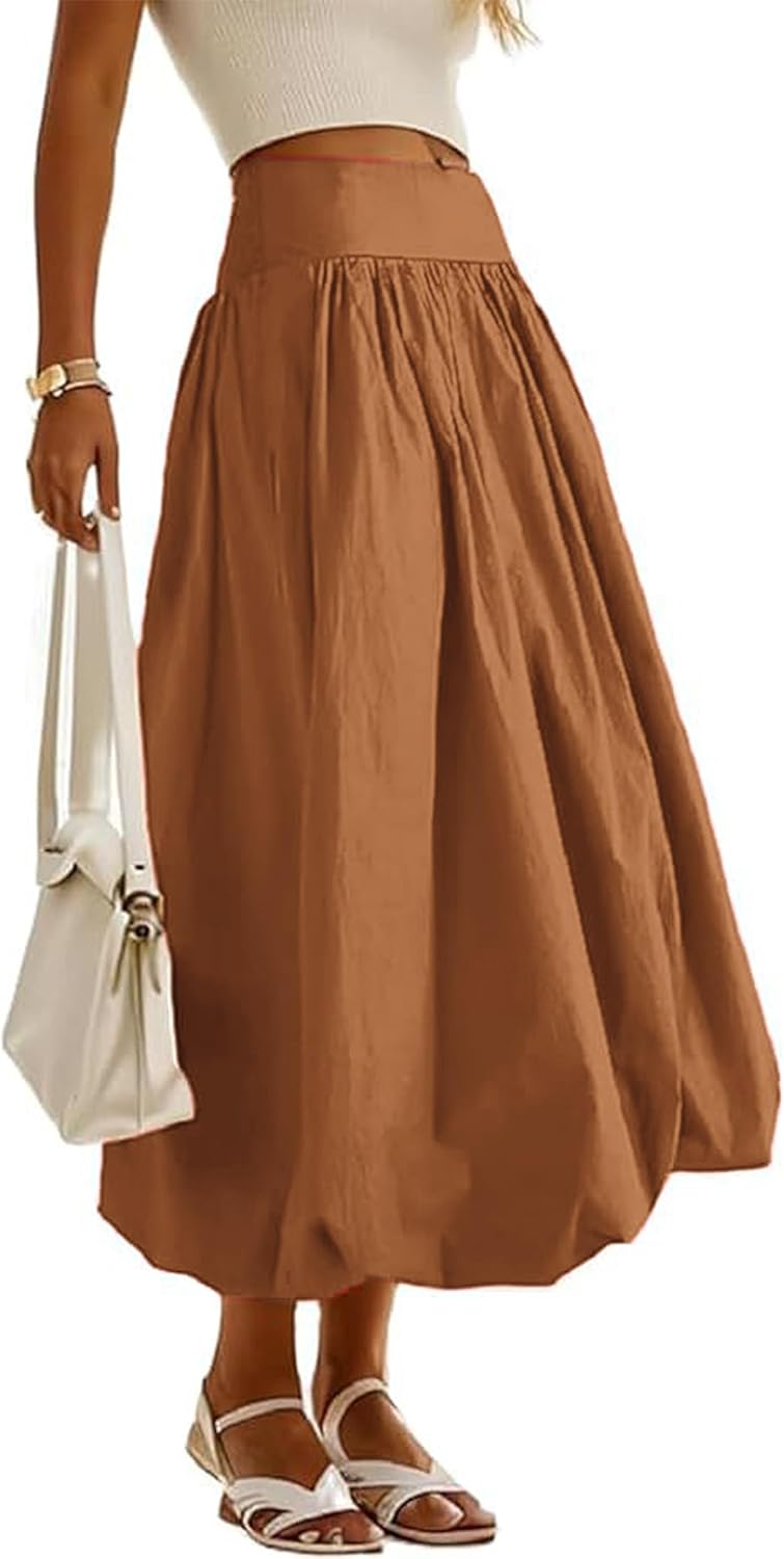 Women's Bubble Long Skirt with Pockets for Trendy Style