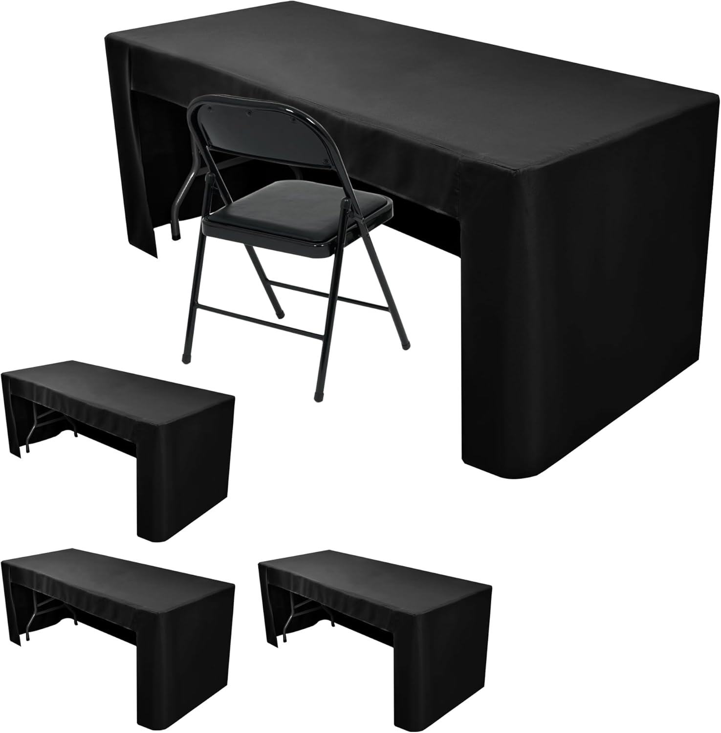 Fitted Black Tablecloths for 6 Foot Rectangular Tables - 4 Pack