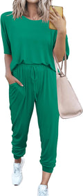 Women's Two Piece Sets Summer Jogger Pants and Crewneck Top