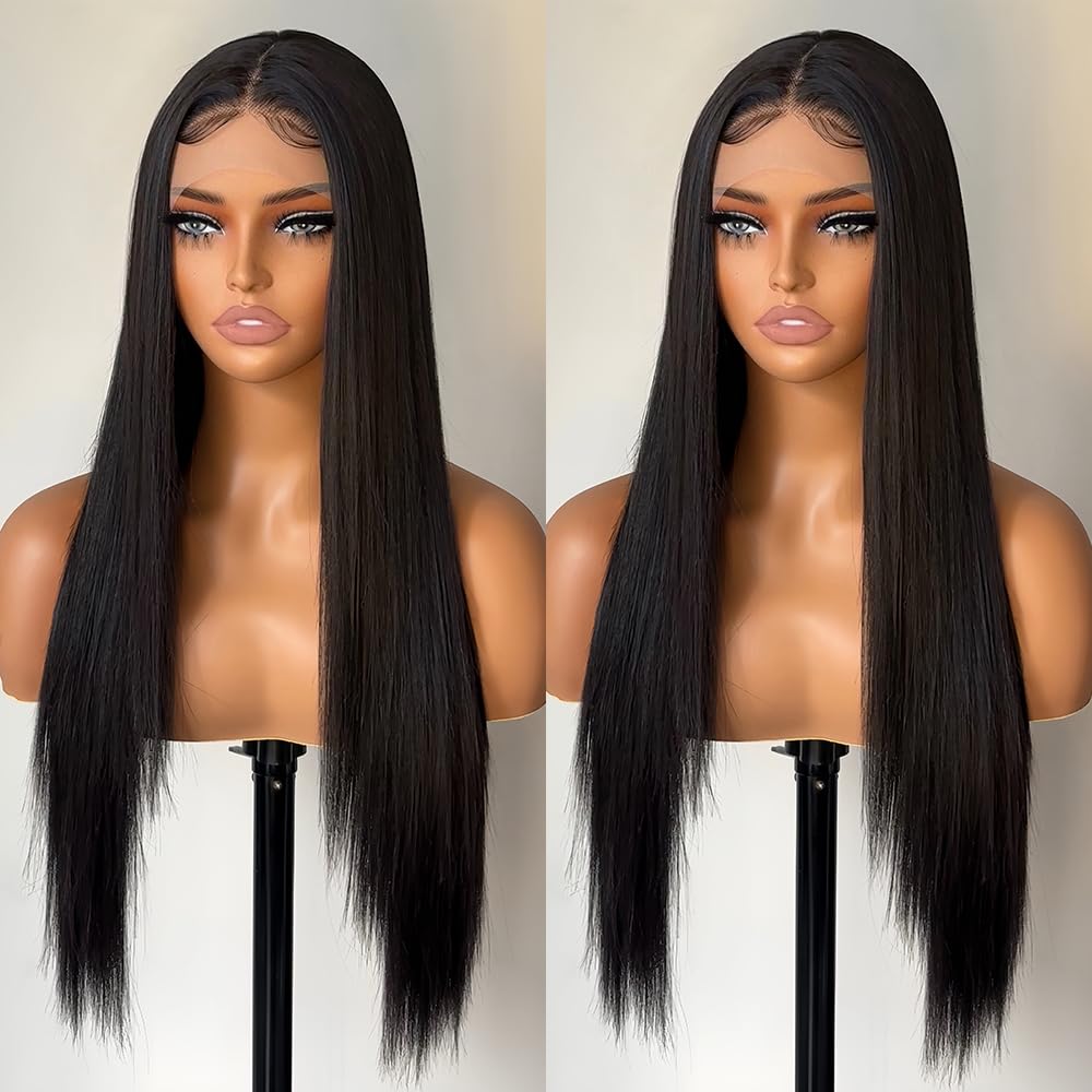 Straight Lace Front Wig Pre-Plucked Natural Black 26 Inch Style
