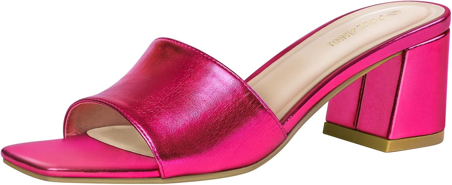 PIZZ ANNU Women's Square Open Toe Heels Sandals for Comfort