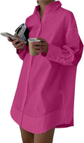 LYANER Women's Casual Shirt Dress Collar V Neck Button Down Mini This