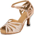 Women Rhinestone Latin Dance Shoes with Suede Sole - Sparkly Heels
