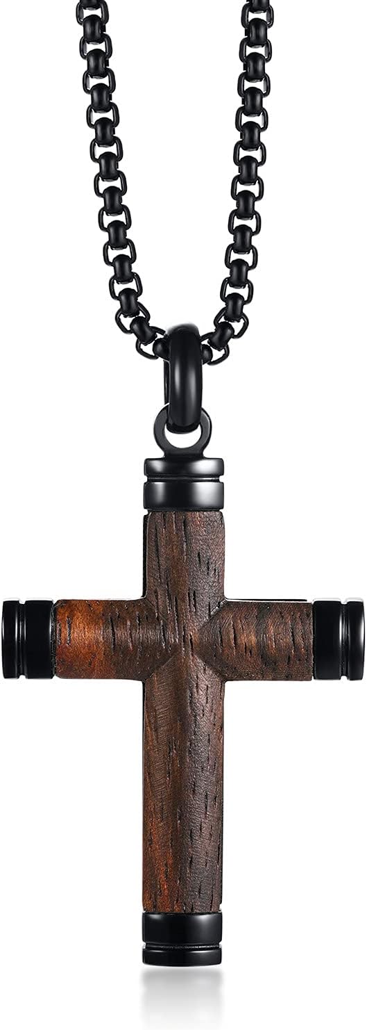 Ebony Wooden Cross Necklace for Men - Luxury Handmade Jewelry
