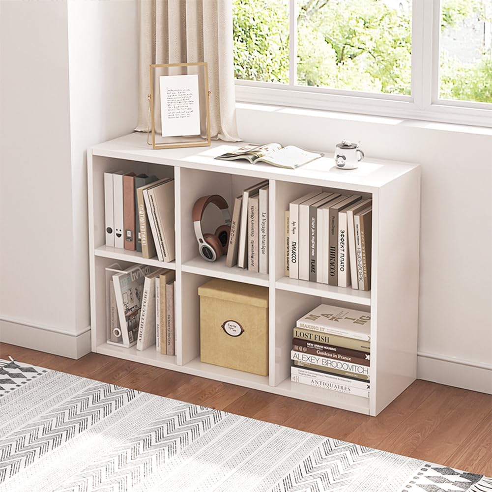 6 Cube Organizer Bookcase with Fabric Storage Bins for Home