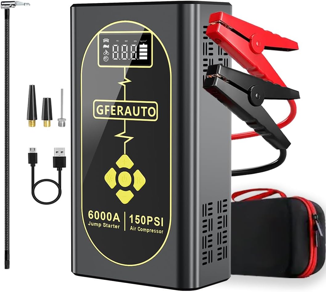 6000A Portable Jump Starter with Air Compressor - GFERAUTO