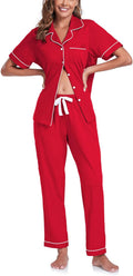 COLORFULLEAF Women's 100% Cotton Pajama Set Short Sleeve Top and Long
