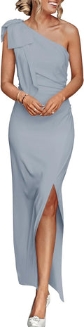 Women's One Shoulder Ruched Slit Maxi Dress - Elegant Summer Formal
