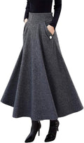 Womens High Waisted Wool Plaid A-line Long Skirt - Warm (Style L2YD)