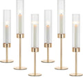 Hewory Gold Taper Candle Holders Set of 6 - Windproof Hurricane