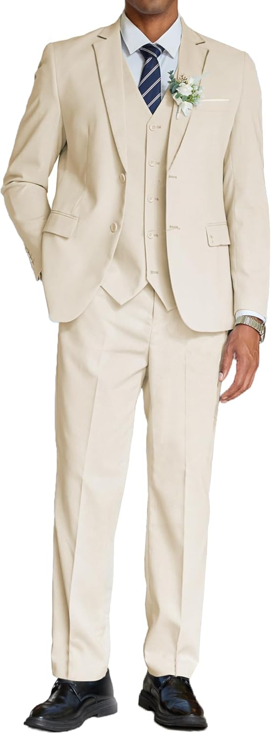 COOFANDY Men's 3 Piece Linen Suit Set for Weddings and Business