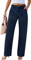 Womens Wide Leg Jeans High Waisted Carpenter Cargo Jeans (Style KCTV)