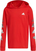 Adidas Boys Long Sleeve Cotton BoS Logo Hooded T-Shirt - Red Small