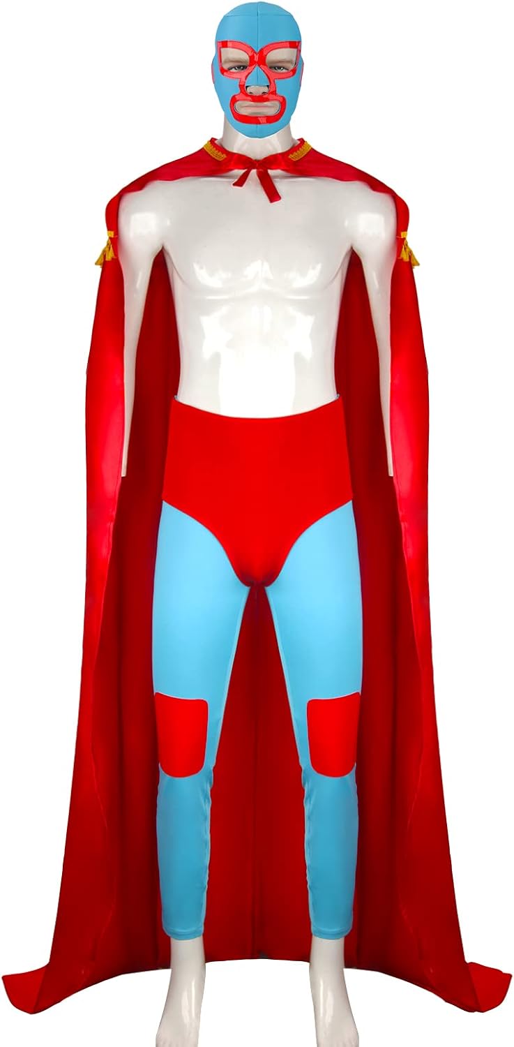 HLENOK Mexican Wrestler Costume for Men with Cape and Mask