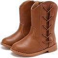 Toddler Girls Cowgirl Boots Mid Calf Flower Pointed Toe - Easy Zipper