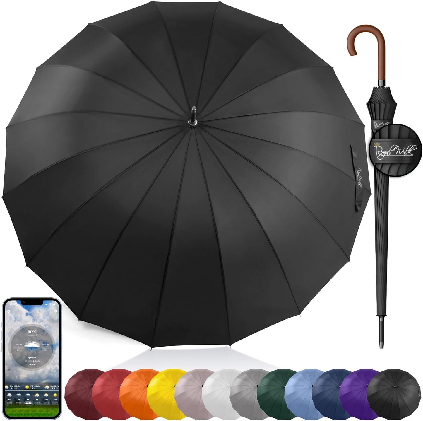 Royal Walk Windproof Large Umbrella for Rain - Automatic Open